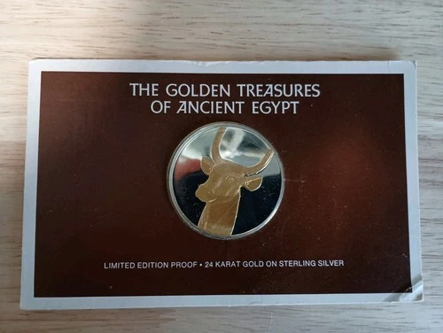 1 oz.  Golden Treasures Ancient Egypt Proof 24k Gold On Sterling Franklin Mint