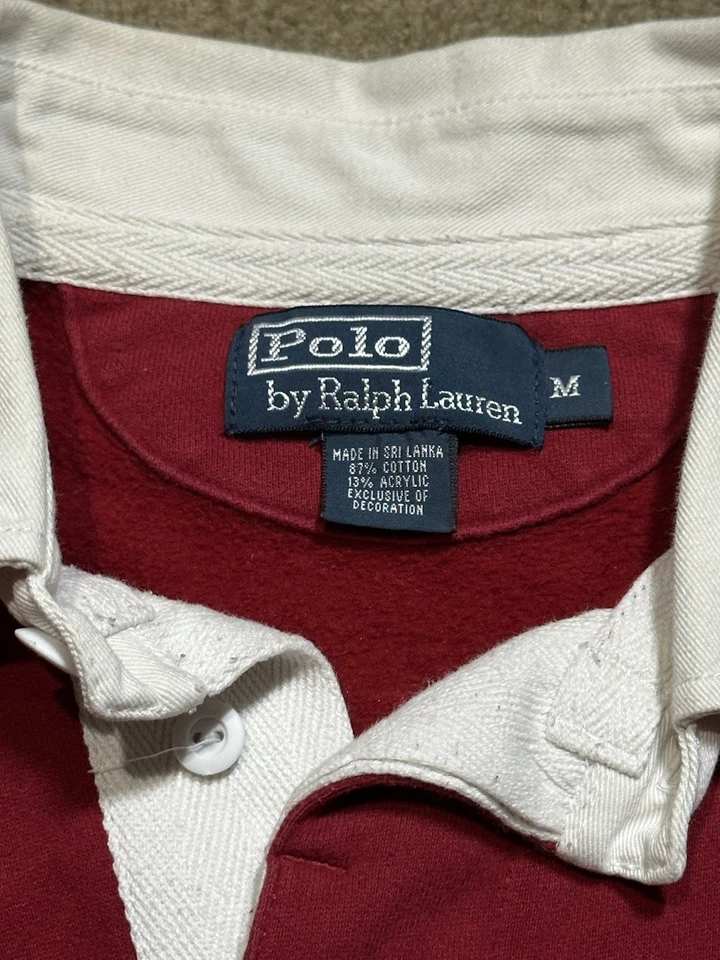 Vintage Polo Ralph Lauren Rugby Shirt Mens Medium Blue Red Brown Striped - Image 3 of 4