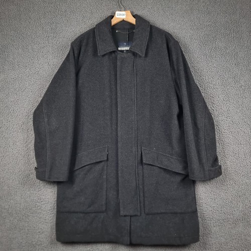 Trussardi, Vintage TRUSSARDI Coat Mens L Large 42 Charcoal Black Wool Blend Long Overcoat