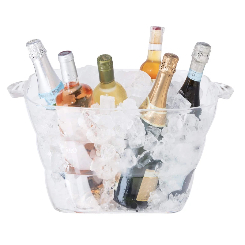 Oggi Acrylic Square Party Tub - Clear Beverage Cooler W/Handles Wine Cooler