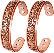 2 Pack Pure Copper Magnetic Bracelet Arthritis Pain Therapy Energy Cuff Leaves