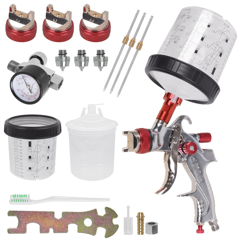 HVLP Auto Paint Air Spray Gun Kit Gravity Feed Car Primer 1.4/1.7/2.0mm ...