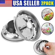 2Pcs 3.15'' Kitchen Sink Basket Strainer Stainless Steel and Drain Stopper Plug