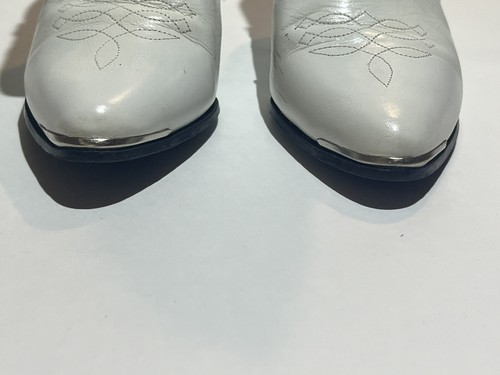 Cowboy Boots Oak three Farms White Leather Women Size 6.5 - Picture 3 of 14