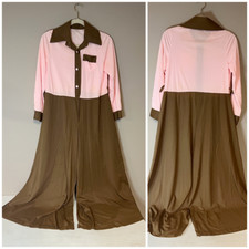 VTG 1970s Bell Bottom Romper Playsuit Jumpsuit Pink Brown M/L  70s Handmade