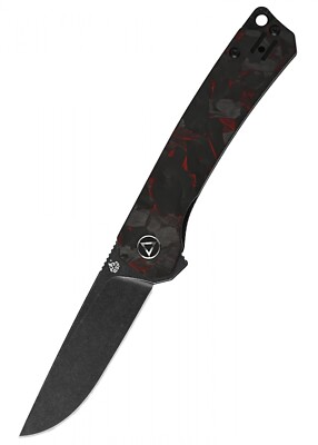 Taschenmesser Osprey, Schwarze stonewashed Klinge, shredded CF overlay G10, rot 