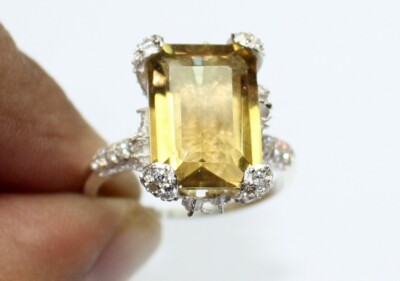 Natural Citrine 925 Silver Ring, Yellow Citrine Gemstone Ring, Engagement Ring