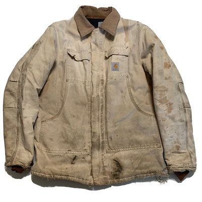 Carhartt C26-BRN Artic Brown Canvas Coat Jacker Distressed Mens Size Large