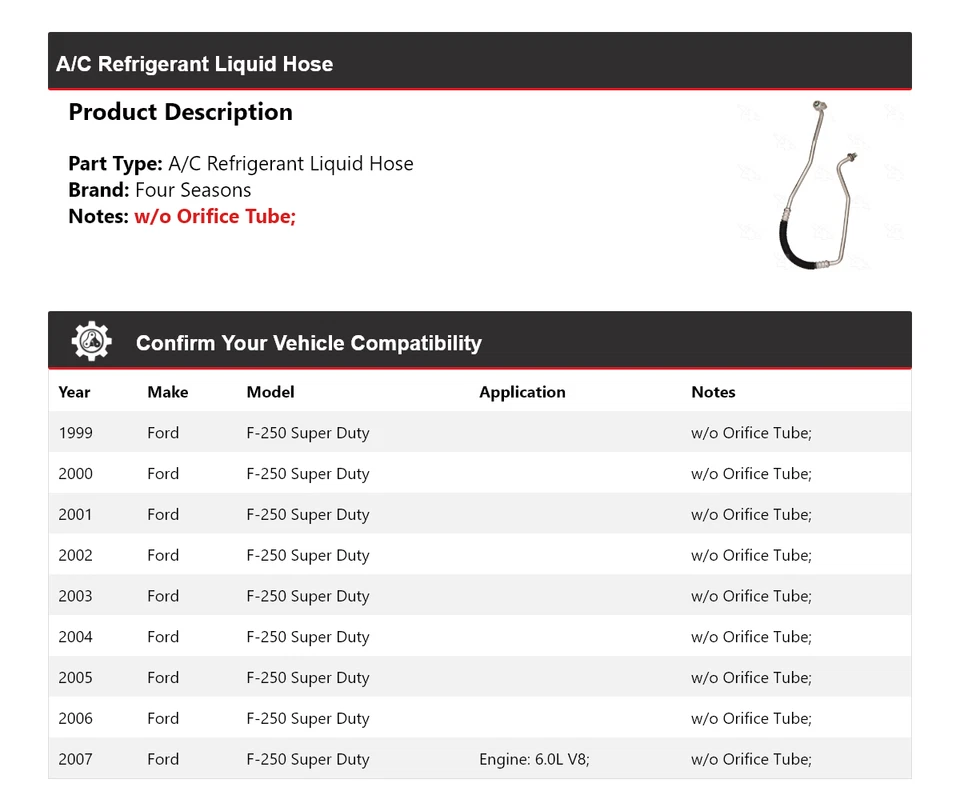 Manguera líquida refrigerante aire acondicionado Ford F-250 Super Duty 1999-2007 4 estaciones 2000 Foto 2 de 4