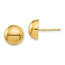 14k Yellow Gold Polished 10mm Half Ball Stud Earrings 1.95g L-10mm W-10mm
