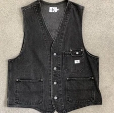 Vintage Calvin Klein Black Denim Utility Cargo Vest Mens Size Large USA Made