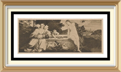 Original um 1901 antiker Druck Mittelalter Hochzeit HEILIGE & PROFANE LIEBE von TITIAN
