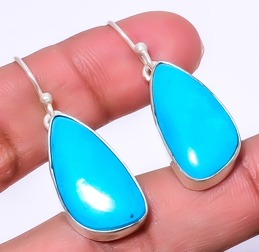 Magnesite Turquoise 925 Sterling Silver Earrings 1.56 Inch A361