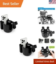 Versatile 2-in-1 Mobility Device Cup Holder and Phone Stand for Active Users