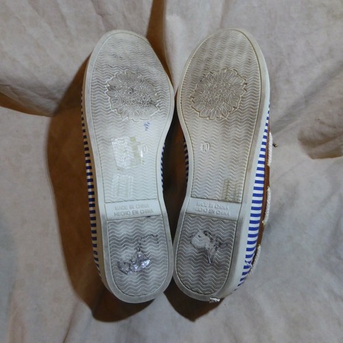🥿 Forever 21 Boat Shoes sz 10 M Blue & White Stripe; Cognac Brown Trim - Picture 10 of 12