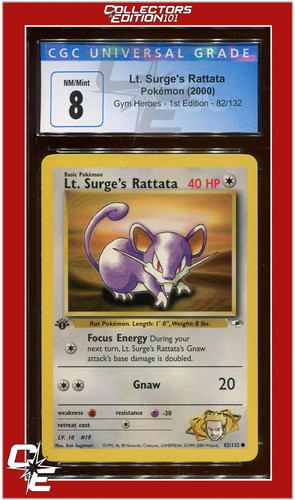 Lt. Surge's Rattata (1st Edition) graded CGC 8 for sale on eBay