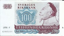 SWEDEN 100 KRONOR 1976  P 54. VF CONDITION. 5RW 07FEB