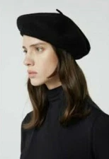 OAK + FORT Classic Beret Dark Academia Soft Wool Blend Black  (B87)