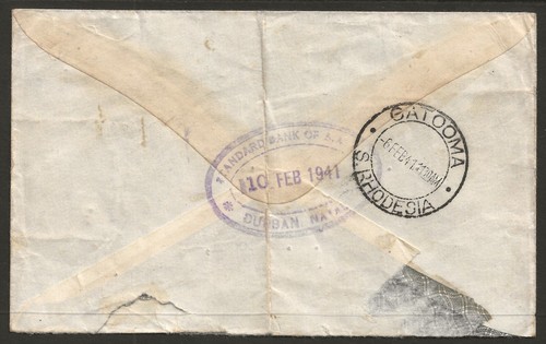 KUT 1941 East African Forces censor cover redir.S.Rhodesia/Durban APS/EAF cancel - Picture 2 of 2