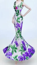 Fashion Clothing Like Barbie Doll Gorgeous Purple Floral Dress Thin Fitting