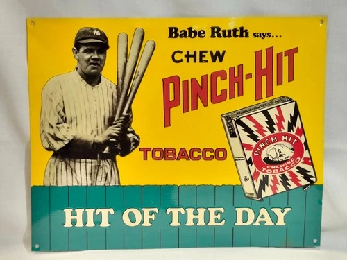 Vintage Babe Ruth Chew Pinch It Tobacco New York Yankees 11"x14" Tin Metal Sign