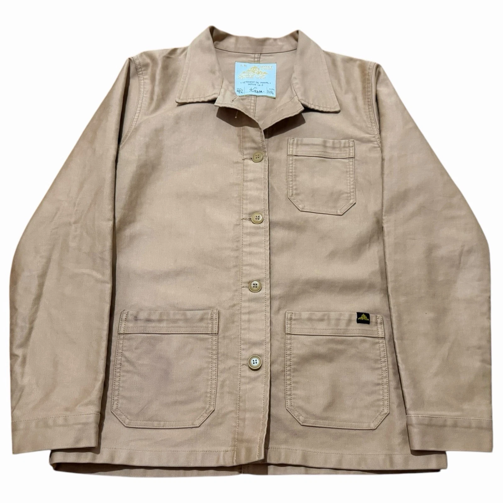 Le Mont St. Michel French Work Chore Jacket Khaki Size 42 Xsmall