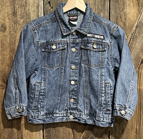 Harley-Davidson Denim Jean Jacket Youth 7 Blue Long Sleeve Ramie & Cotton - Picture 5 of 16