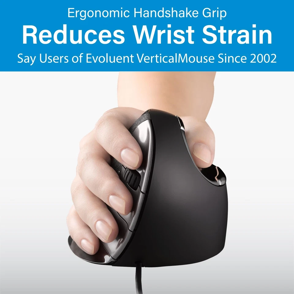 Evoluent Vertical Mouse D Small Right-Handed USB Wired Ergonomic Precision Mouse - Image 2 of 4