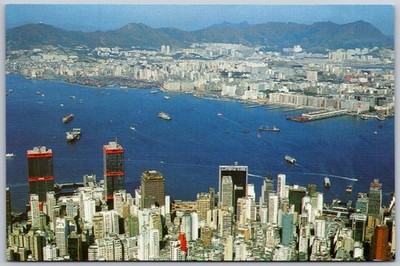 Vintage Hong Kong & Kowloon Aerial View Postcard from The Peak, 97