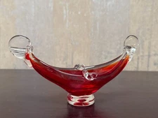 Vintage Murano Glass Red Clear Gondola Ashtray MCM 7.25” Long