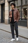 The Jacket Maker Genuine Leather Cafe Racer Jacket Brown Men’s Medium M Lambskin — photo 10