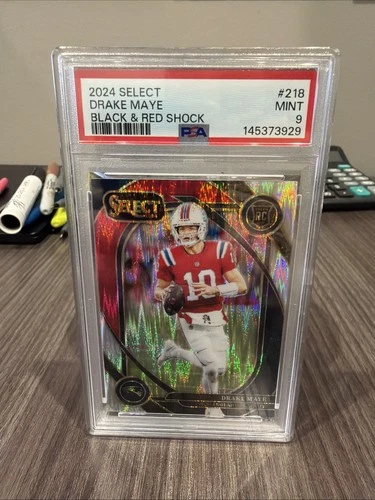 2024 Panini Select - Club Level Drake Maye #218 Black & Red Shock Prizm (RC)