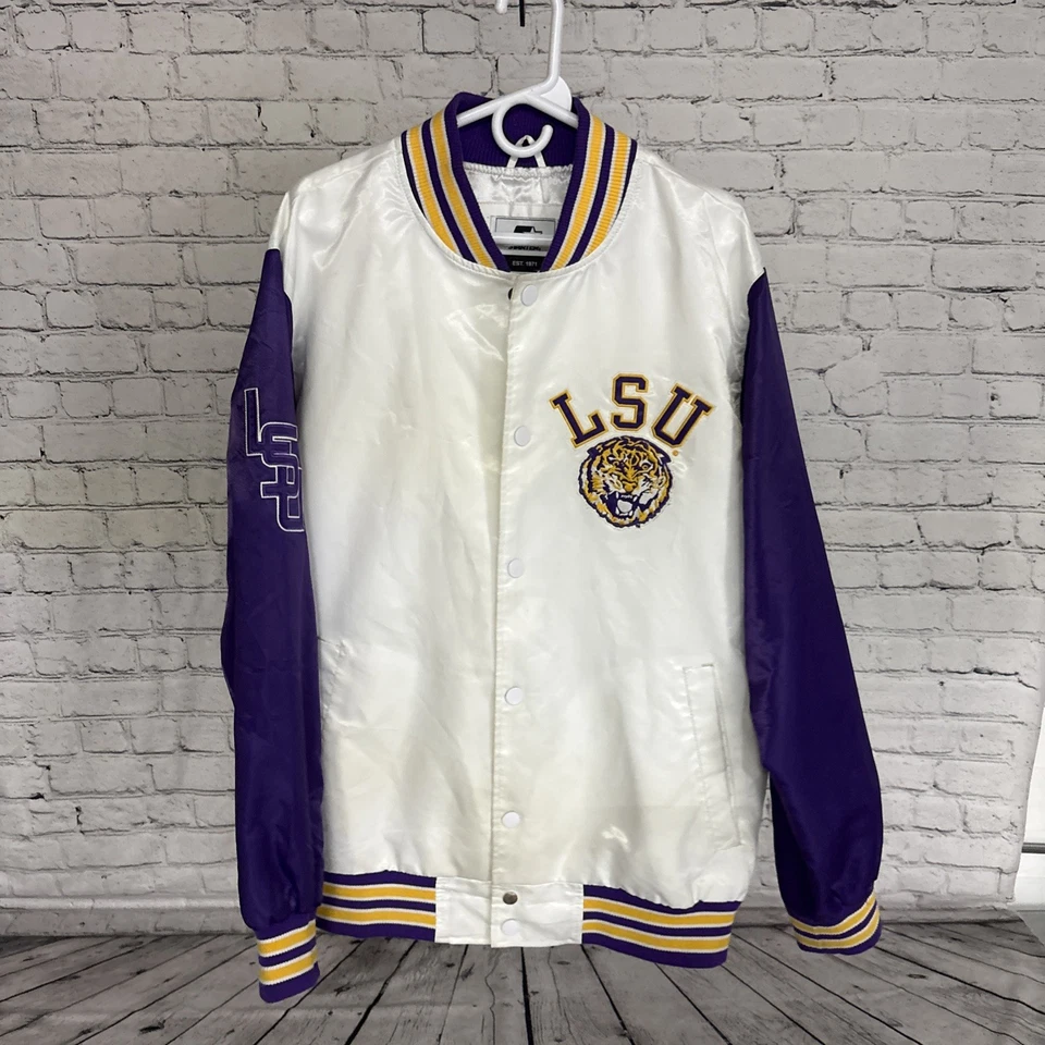 Chaqueta De Colección STARTER LSU Tigers Blanca Satinada con Mangas Púrpura - Excelente Estado  Foto 2 de 4