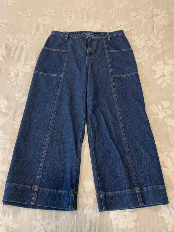 Lisa Bayne Women's Wide Leg Crop Jeans Size Petite L Elastic Waist 22" Inseam