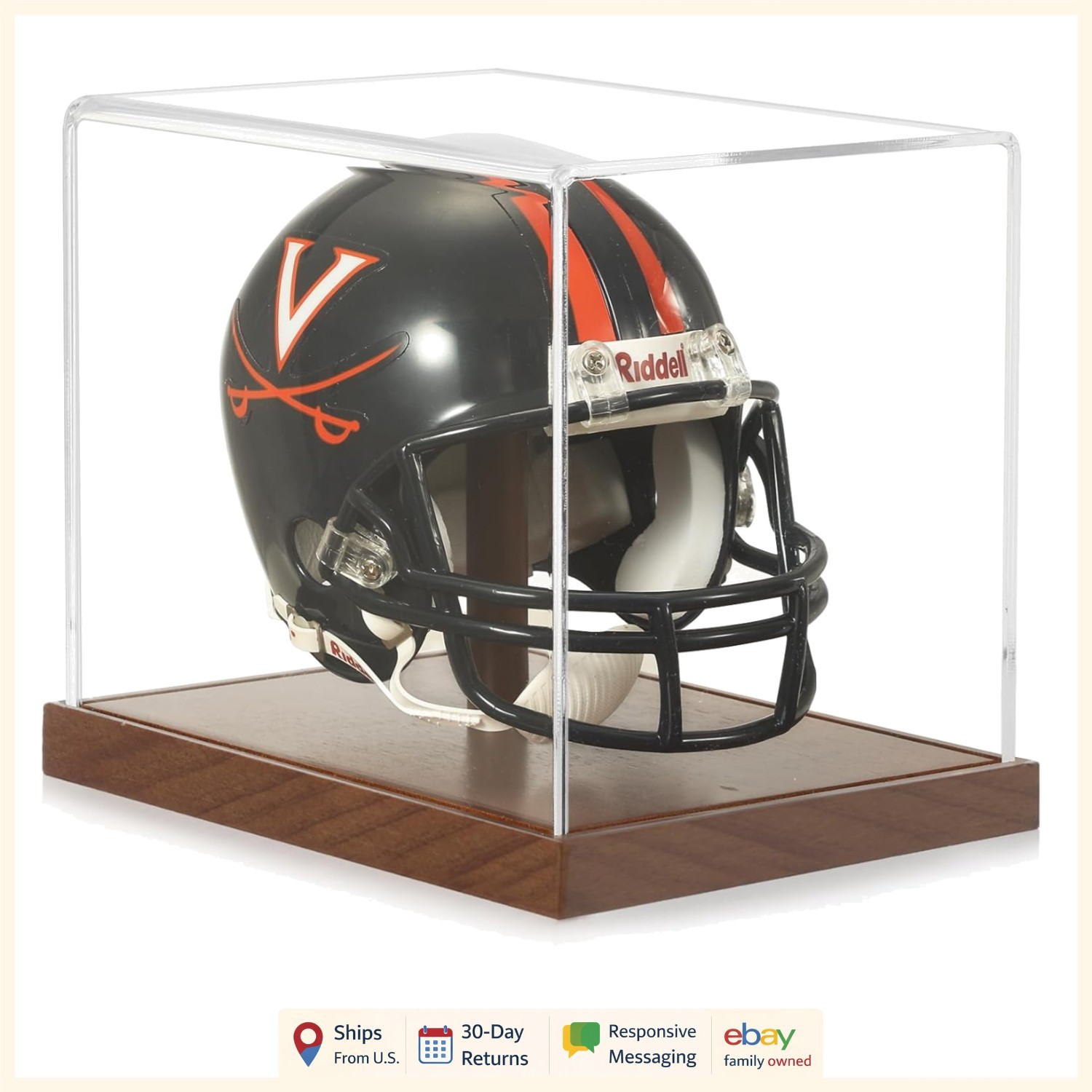Display Case With Solid Wood Base For Sports Collectibles