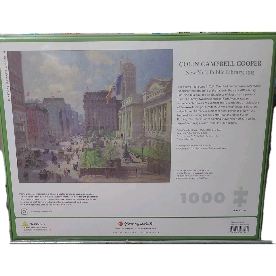 New York Public Library 1915 1000 Puzzle NY Library Colin  Campbell Cooper NEW  - Image 2 of 2