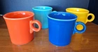 Fiesta Mugs Set of 4 Ring Handle EUC 10 oz Ceramic HLC USA Red Blue Yellow