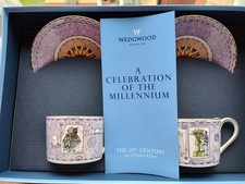 Wedgwood Celebration of the Millennium Pair of Blue Cups & Saucers-in Box
