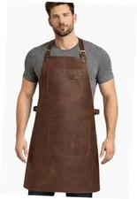 HEAVEN HUSH Genuine Leather Apron for Men, Adjustable Straps & Tool Pockets,