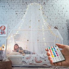 Bollepo Bed Canopy with Lights - Pink Princess Canopy for Girls Room | Single, T