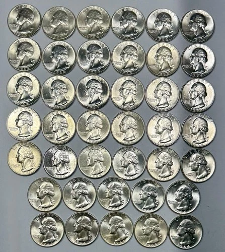 1964 Washington 25c Silver Quarters Brilliant UNC Roll