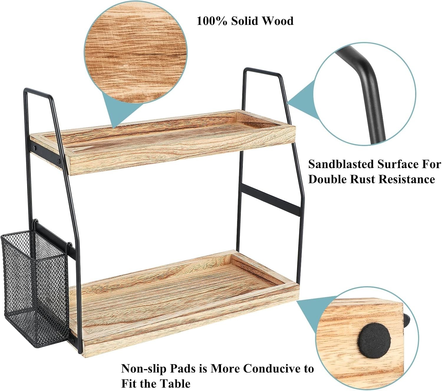 Bathroom Counter Organizer Vanity Shelf Skincare Storage 2 Tier Wooden Shelf