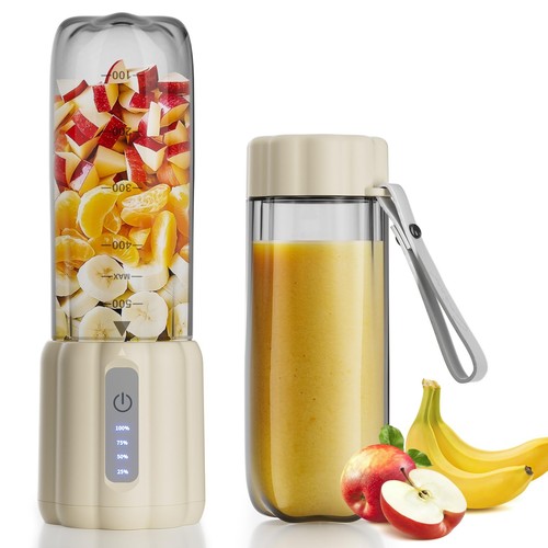 COKUNST Draagbare Smoothie Blender, Persoonlijke Blender van 530 ml met Bodemdeksel, Oplaadbare Mini Smoothie Maker Type-C met 6 Messen voor Reizen, Sporten, Koken, Groen
