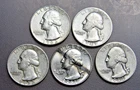 Lot of (5) Pre 1964 Washington Quarters  90% Silver 44P -49D - 52S - 61D -63D*