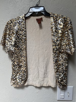 Fetching Girls Gold Sequin Shrug Short Cardigan Dress Jacket Size M Concert EUC