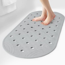 Bathtub Mat Non Slip, 31 x 14 Inch, Drain Holes, Shower Safety Mat, Grey