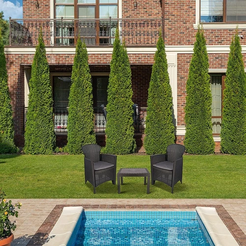 Garden Furniture Table and Chairs 3 Piece Grey Bistro Set Patio Outdoor Seating - Picture 4 of 8