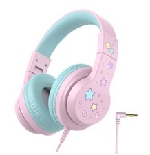 Kids Headphones for School/Travel with Safe Volume 85dBA, HS19S A Pink Star