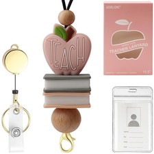 Teacher Lanyard for ID Badge Key Silicone Beaded Retractable Holder Gift