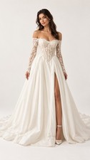 Size 16 Ivory Off Shoulder Lace Long Sleeve A-Line Wedding Dress with Train